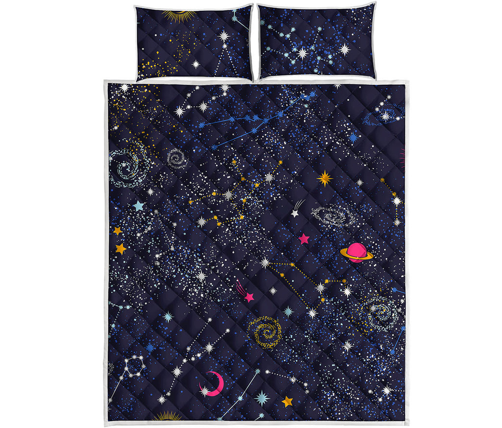 Zodiac Star Signs Galaxy Space Print Quilt Bed Set