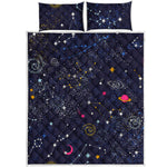 Zodiac Star Signs Galaxy Space Print Quilt Bed Set