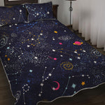 Zodiac Star Signs Galaxy Space Print Quilt Bed Set