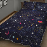 Zodiac Star Signs Galaxy Space Print Quilt Bed Set