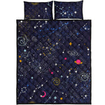 Zodiac Star Signs Galaxy Space Print Quilt Bed Set