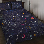 Zodiac Star Signs Galaxy Space Print Quilt Bed Set