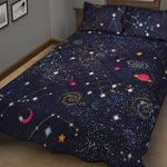 Zodiac Star Signs Galaxy Space Print Quilt Bed Set