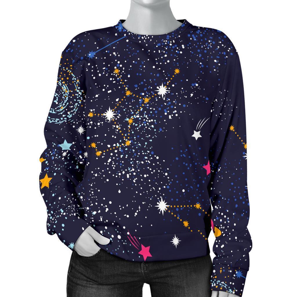 Zodiac Star Signs Galaxy Space Print Women's Crewneck Sweatshirt GearFrost