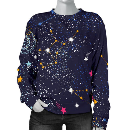 Zodiac Star Signs Galaxy Space Print Women's Crewneck Sweatshirt GearFrost