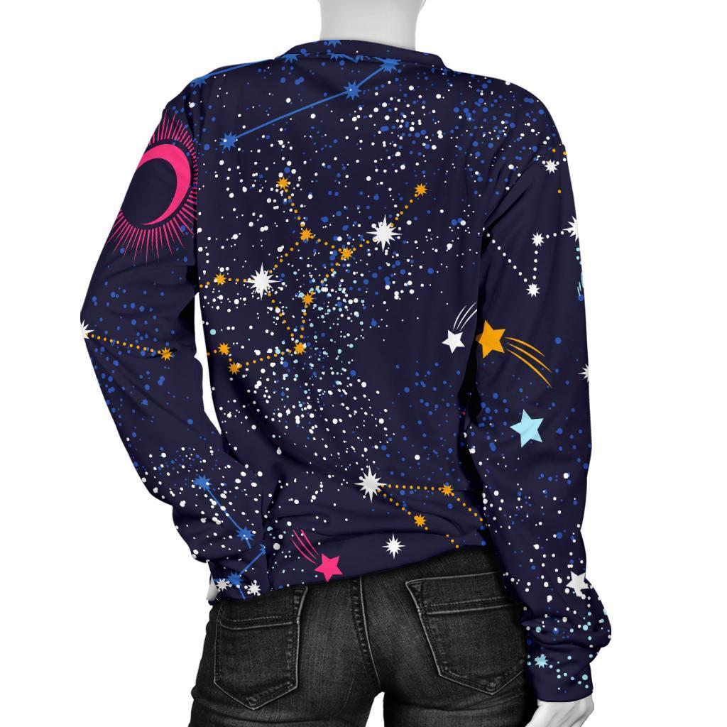Zodiac Star Signs Galaxy Space Print Women's Crewneck Sweatshirt GearFrost