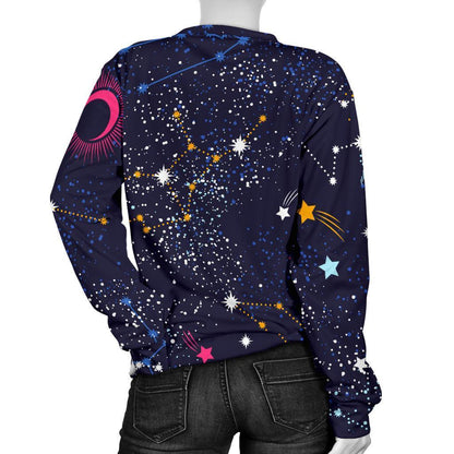 Zodiac Star Signs Galaxy Space Print Women's Crewneck Sweatshirt GearFrost