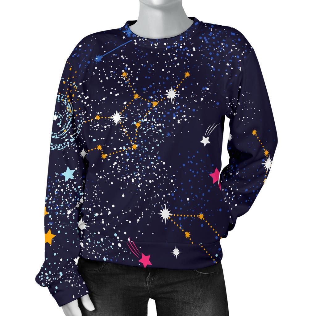 Zodiac Star Signs Galaxy Space Print Women's Crewneck Sweatshirt GearFrost