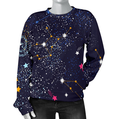 Zodiac Star Signs Galaxy Space Print Women's Crewneck Sweatshirt GearFrost