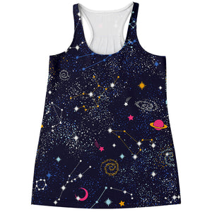 Zodiac Star Signs Galaxy Space Print Women's Racerback Tank Top