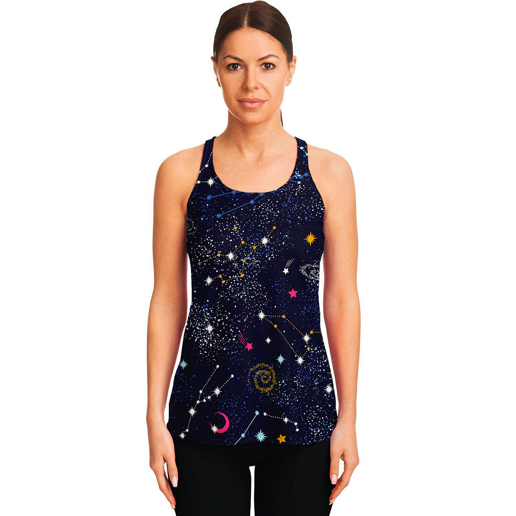 Zodiac Star Signs Galaxy Space Print Women's Racerback Tank Top