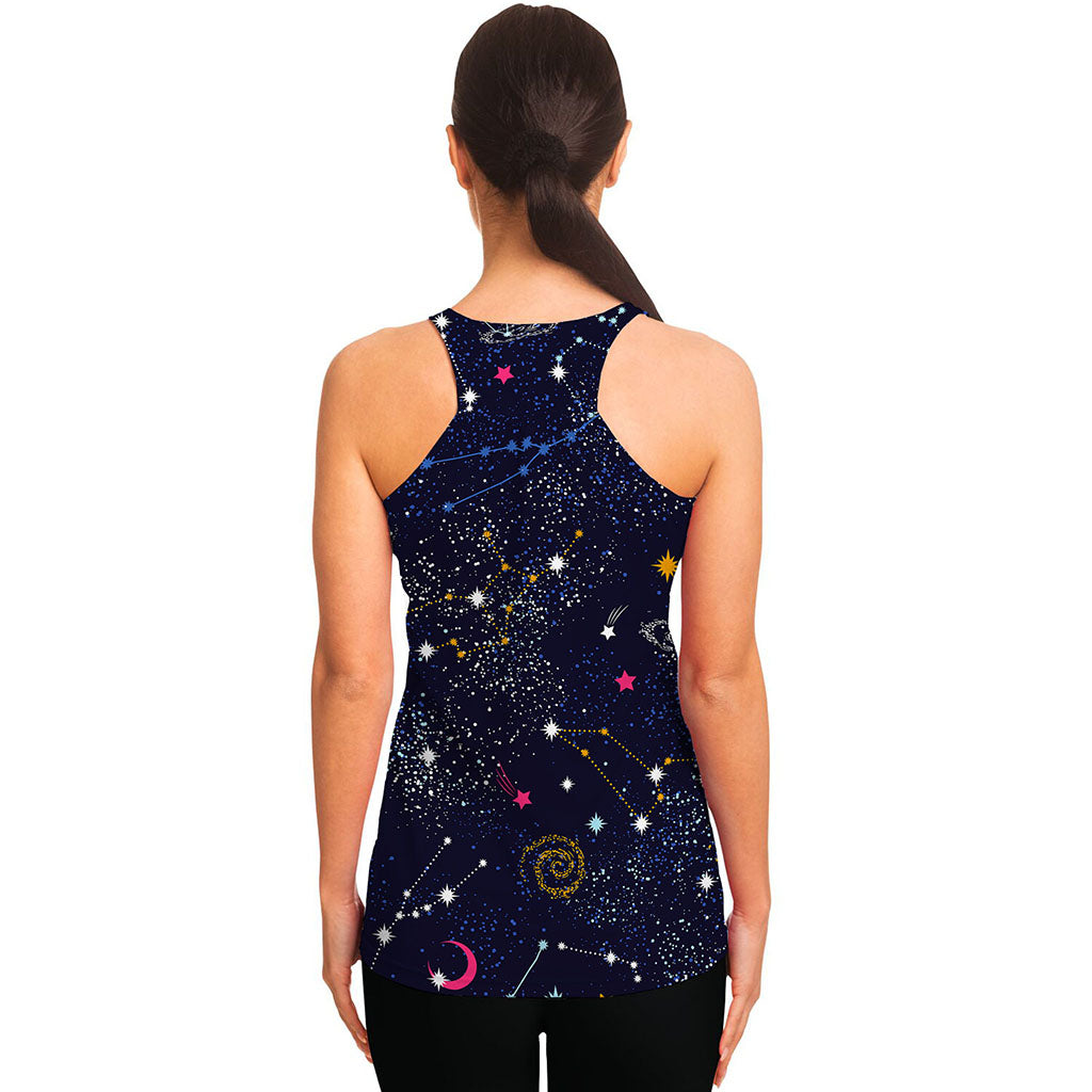 Zodiac Star Signs Galaxy Space Print Women's Racerback Tank Top