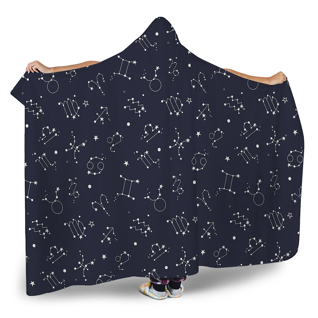 Zodiac Star Signs Pattern Print Hooded Blanket