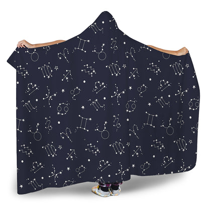 Zodiac Star Signs Pattern Print Hooded Blanket