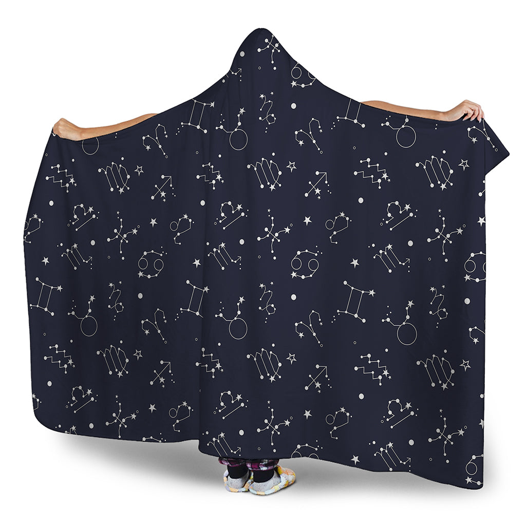 Zodiac Star Signs Pattern Print Hooded Blanket