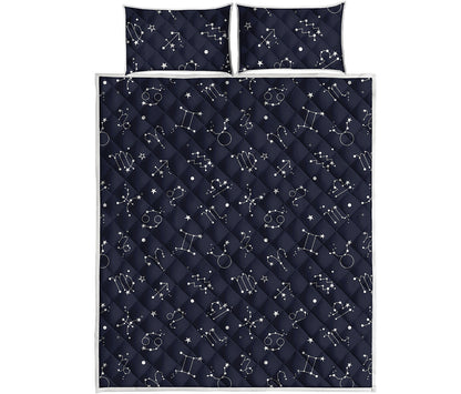 Zodiac Star Signs Pattern Print Quilt Bed Set