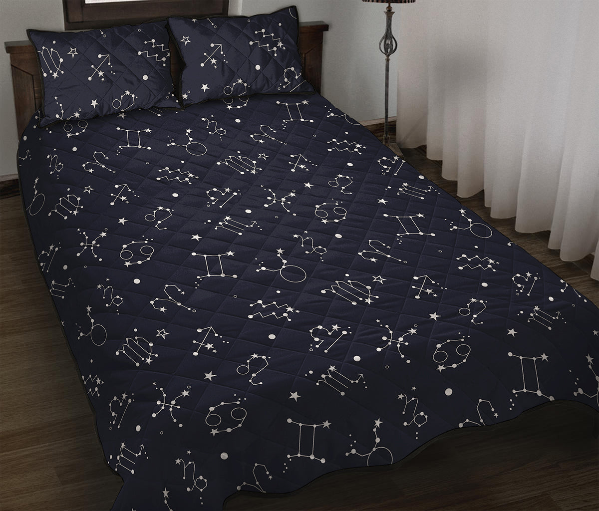 Zodiac Star Signs Pattern Print Quilt Bed Set