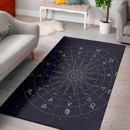 Zodiac Symbols Circle Print Area Rug