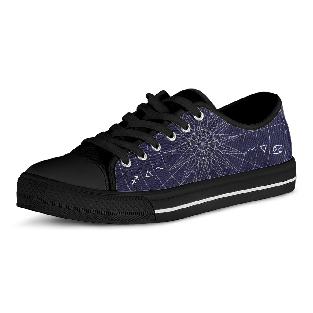 Zodiac Symbols Circle Print Black Low Top Shoes 