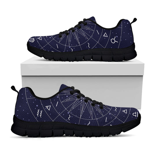 Zodiac Symbols Circle Print Black Sneakers