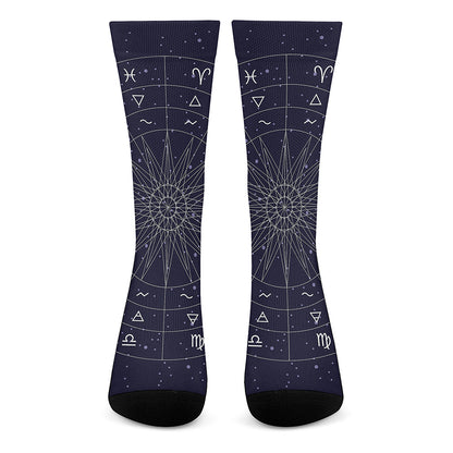 Zodiac Symbols Circle Print Crew Socks