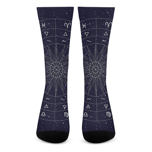 Zodiac Symbols Circle Print Crew Socks