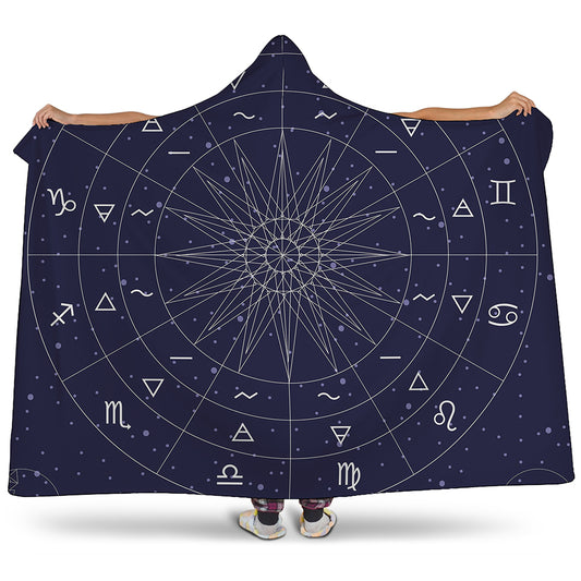 Zodiac Symbols Circle Print Hooded Blanket