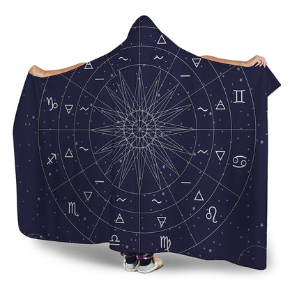 Zodiac Symbols Circle Print Hooded Blanket