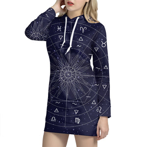Zodiac Symbols Circle Print Pullover Hoodie Dress