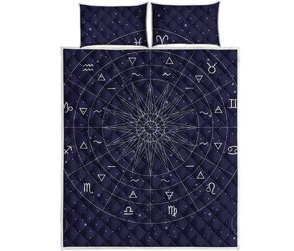 Zodiac Symbols Circle Print Quilt Bed Set