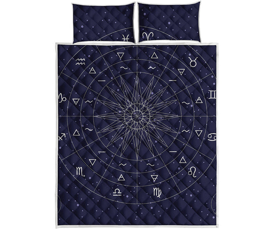 Zodiac Symbols Circle Print Quilt Bed Set