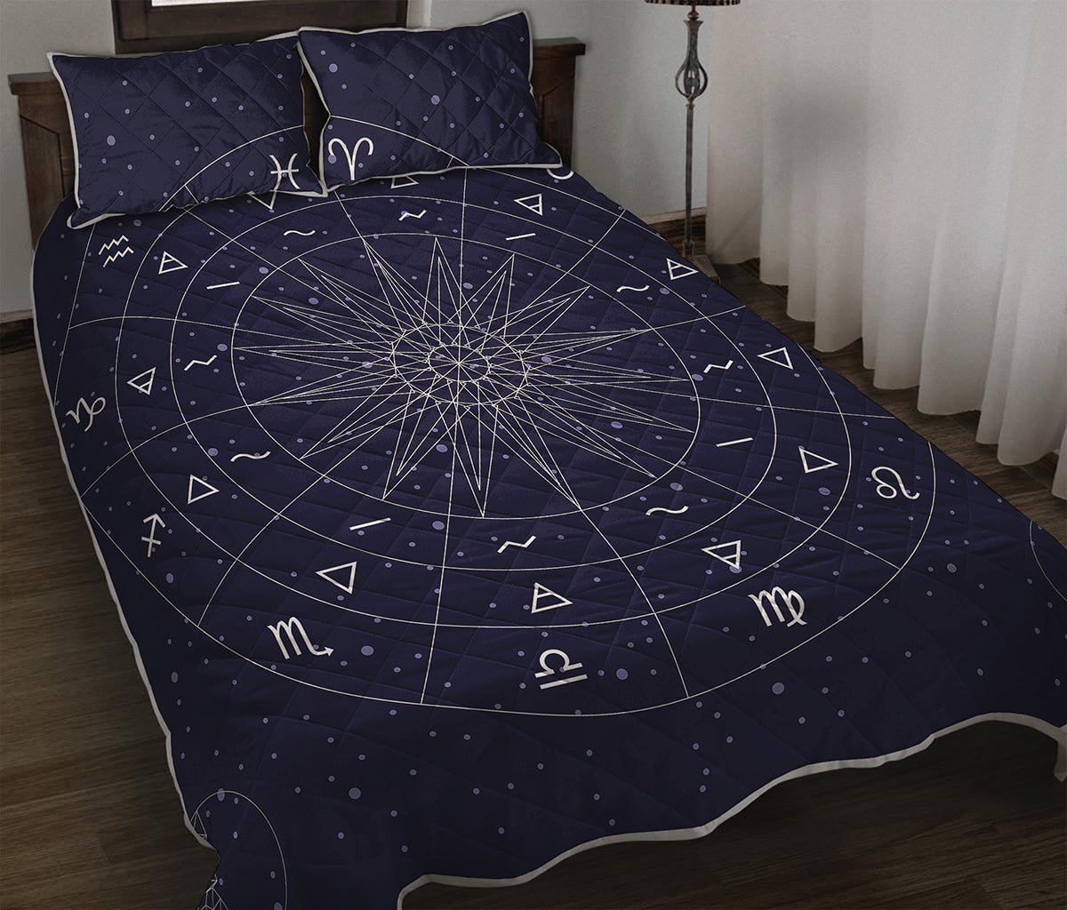 Zodiac Symbols Circle Print Quilt Bed Set