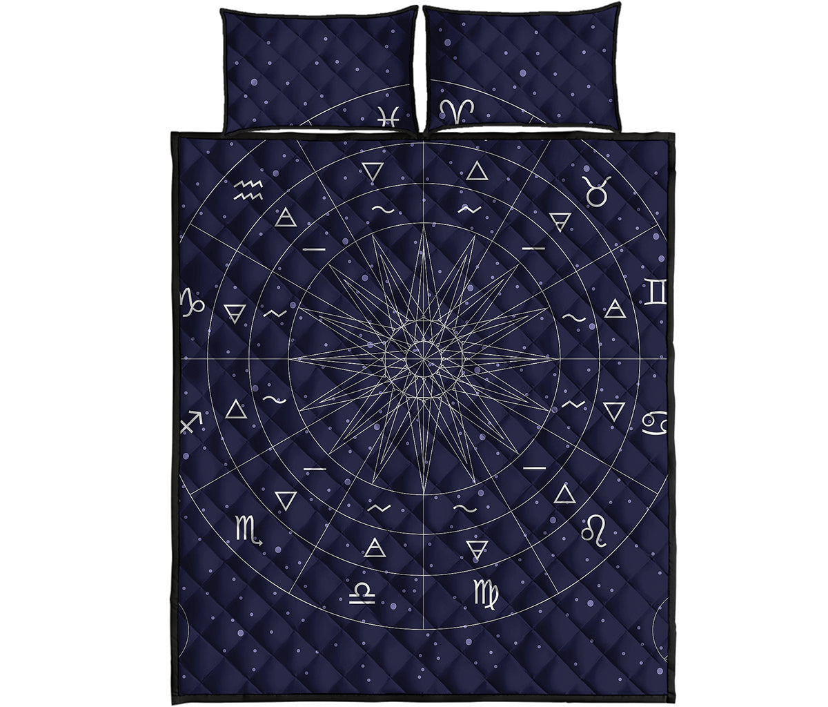 Zodiac Symbols Circle Print Quilt Bed Set
