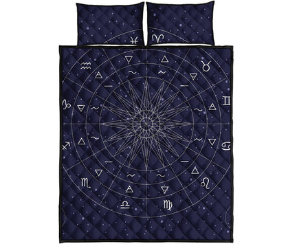 Zodiac Symbols Circle Print Quilt Bed Set