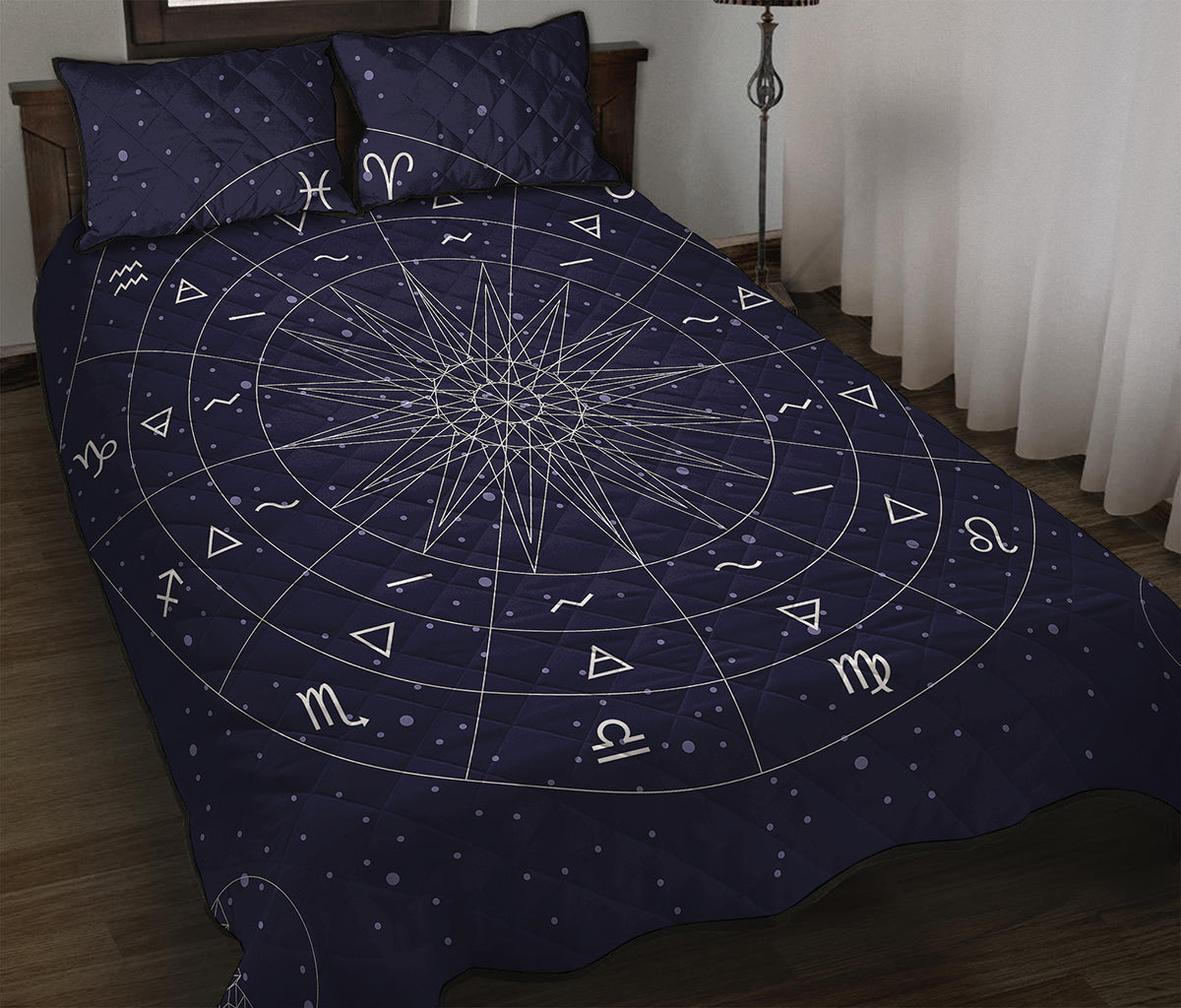 Zodiac Symbols Circle Print Quilt Bed Set