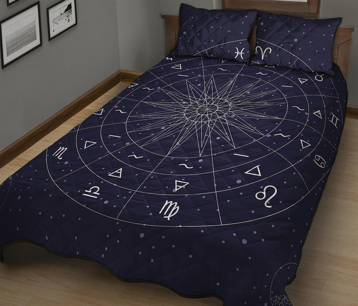Zodiac Symbols Circle Print Quilt Bed Set