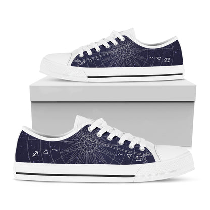 Zodiac Symbols Circle Print White Low Top Shoes