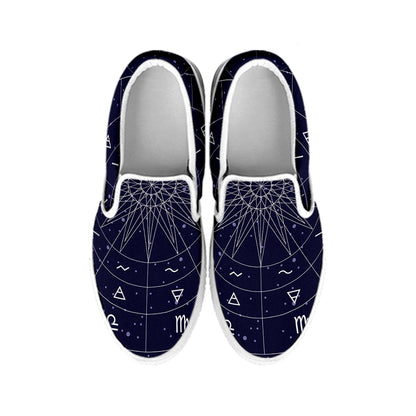 Zodiac Symbols Circle Print White Slip On Shoes