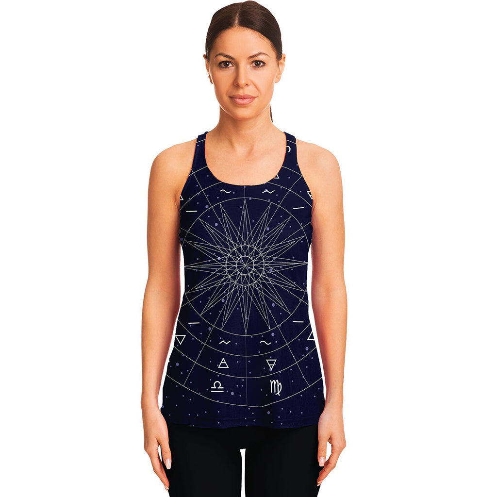 Zodiac Symbols Circle Print Women's Racerback Tank Top