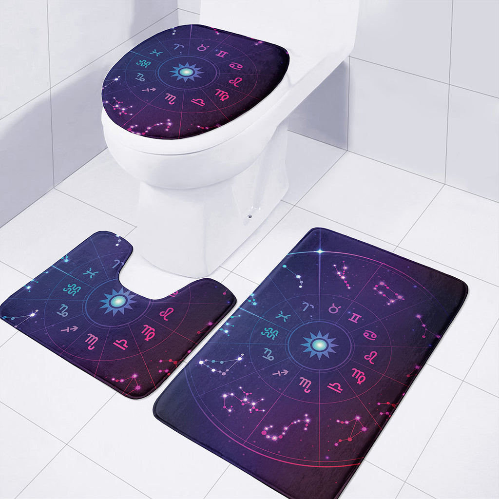 Zodiac Symbols Wheel Print 3 Piece Bath Mat Set
