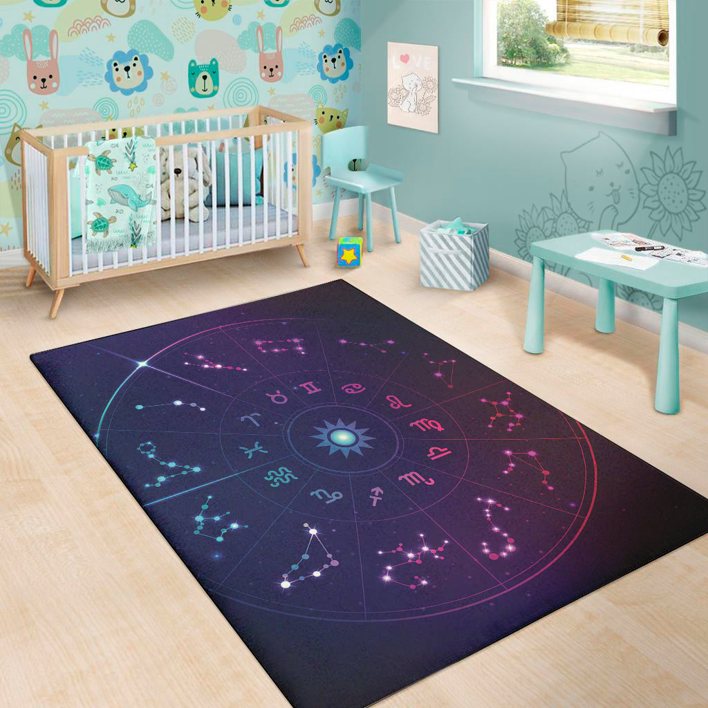 Zodiac Symbols Wheel Print Area Rug