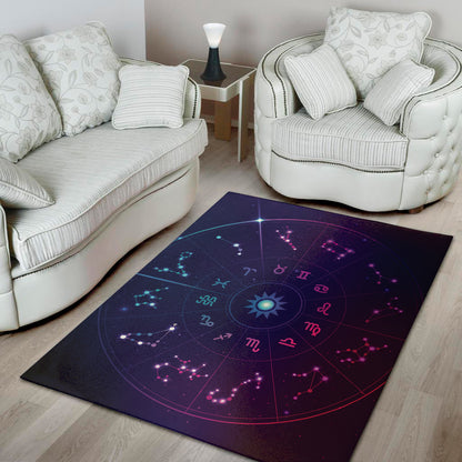 Zodiac Symbols Wheel Print Area Rug