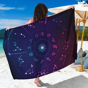 Zodiac Symbols Wheel Print Beach Sarong Wrap