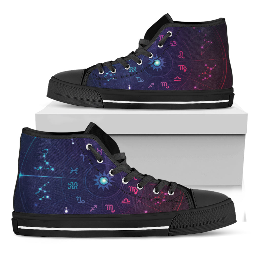 Zodiac Symbols Wheel Print Black High Top Shoes