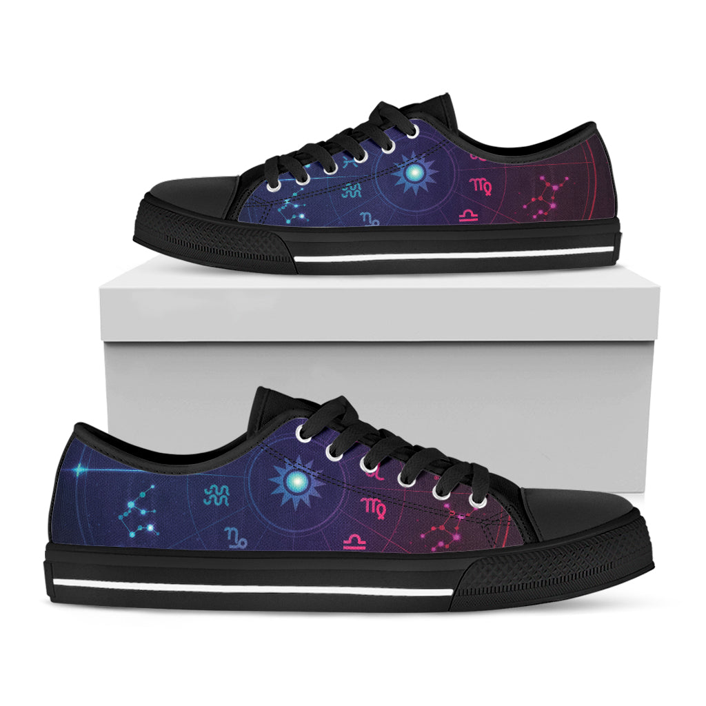 Zodiac Symbols Wheel Print Black Low Top Shoes 