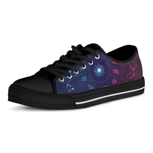 Zodiac Symbols Wheel Print Black Low Top Shoes 