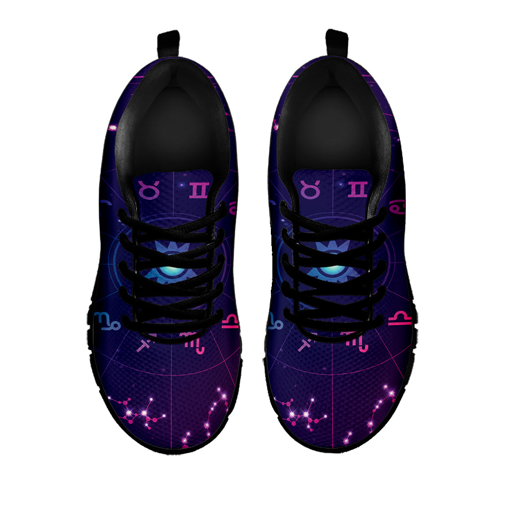 Zodiac Symbols Wheel Print Black Sneakers