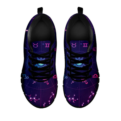 Zodiac Symbols Wheel Print Black Sneakers