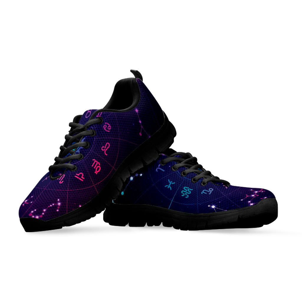 Zodiac Symbols Wheel Print Black Sneakers
