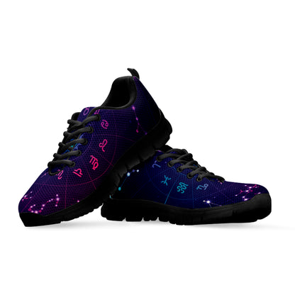 Zodiac Symbols Wheel Print Black Sneakers